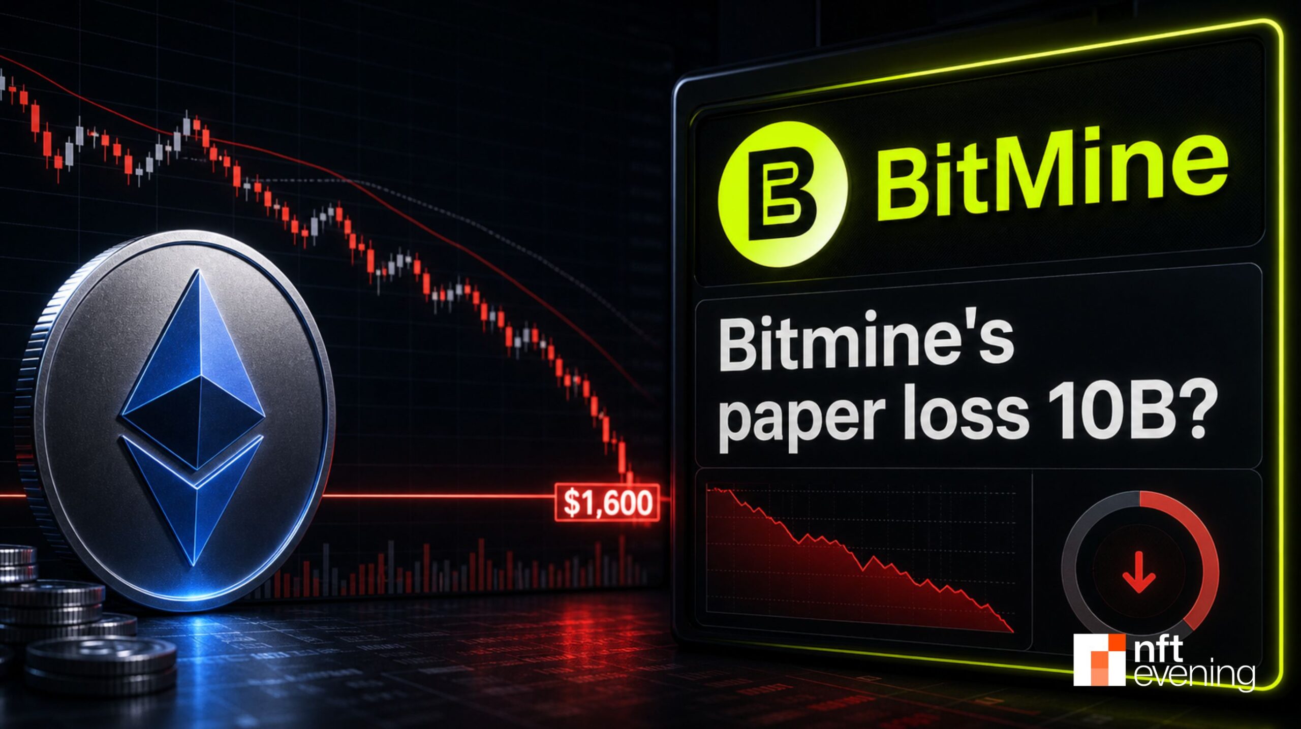 ETH Bearish Setup Puts $1,600 in Focus as BitMine Paper-Loss Risk Nears $10B